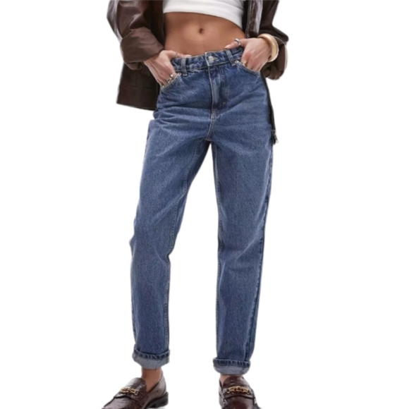 Topshop Mom Jeans Med Wash 100% Cotton Size 32 - Picture 1 of 10